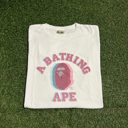 A Bathing Ape White 3D Glasses Logo Tee Size XL USED x14220