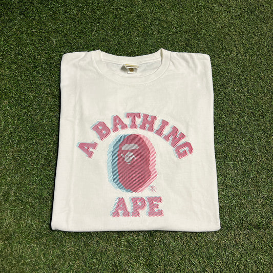 A Bathing Ape White 3D Glasses Logo Tee Size XL USED x14220