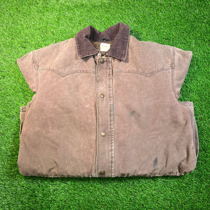 1990s Carhartt Western Blanket Lined Brown Field Jacket Size Large USED v18799
