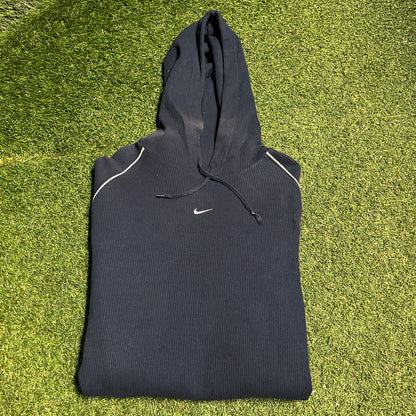 Y2K Nike Thermal Center Swoosh Navy Blue Hoodie Size XXL USED v16431
