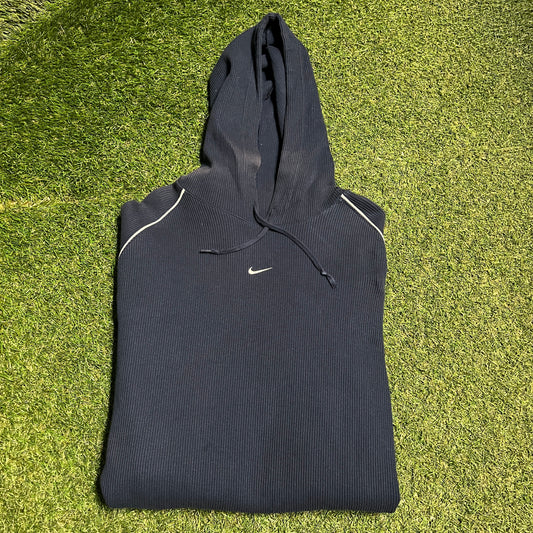Y2K Nike Thermal Center Swoosh Navy Blue Hoodie Size XXL USED v16431