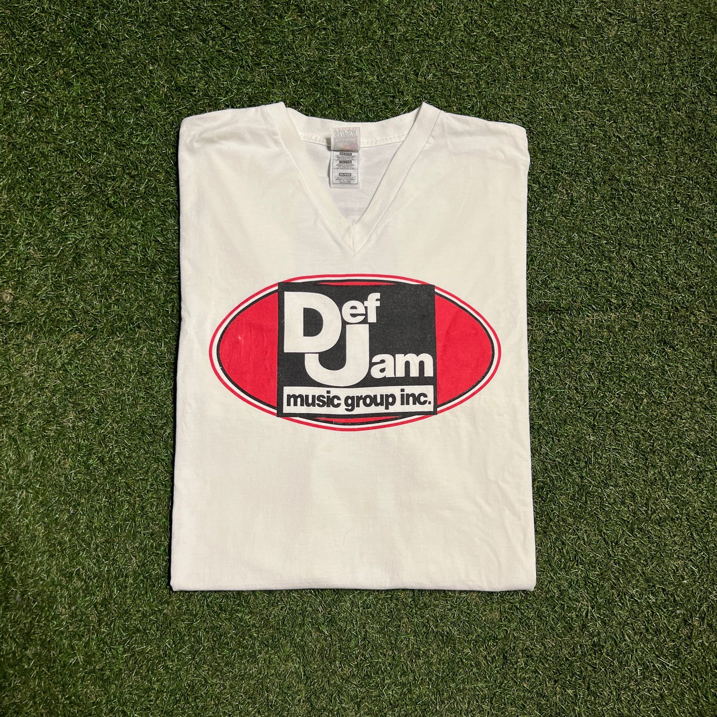 Y2K Def Jam Music Group V-Neck White Longsleeve Size XL USED v16073