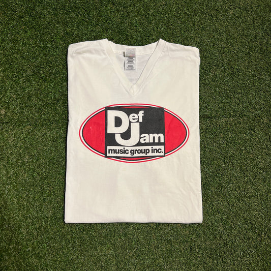 Y2K Def Jam Music Group V-Neck White Longsleeve Size XL USED v16073