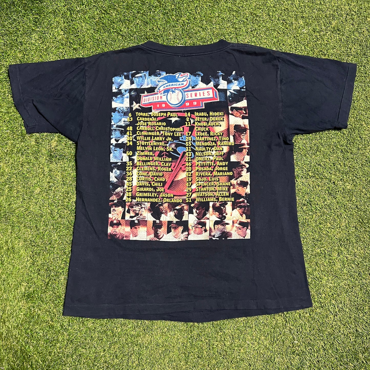 1999 American Division Series 3 Players Roster on Back Navy Tee Size XL USED v16275