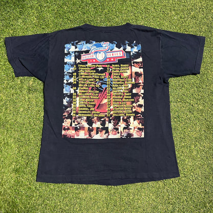 1999 American Division Series 3 Players Roster on Back Navy Tee Size XL USED v16275