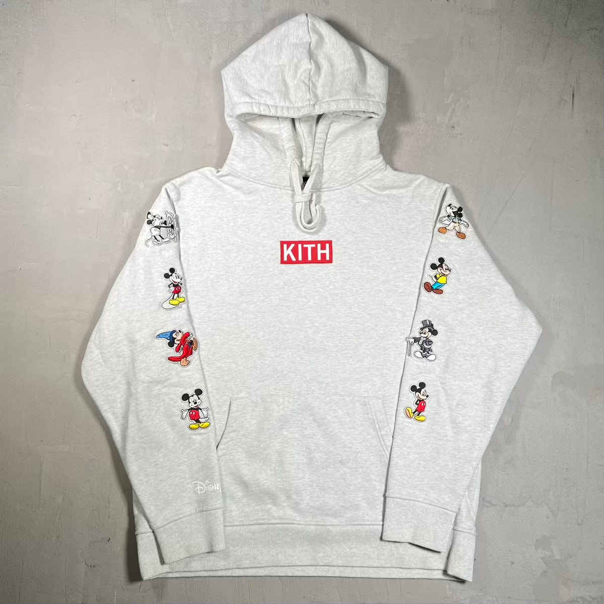 Kith Disney Mickey Sleeve Patches Hoodie Grey Size XL USED x18830