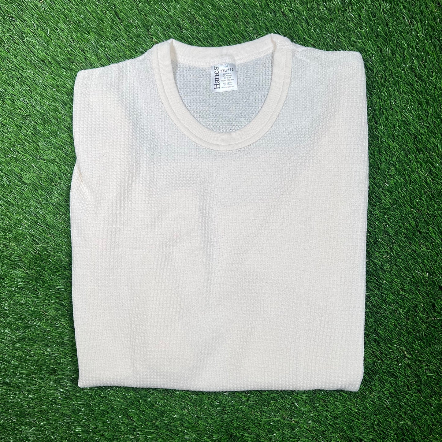 1990s Hanes White Thermal Longsleeve Size XXL USED v18706