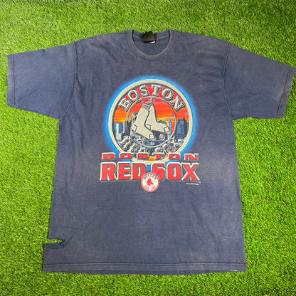 1999 Boston Red Sox Skyline Navy Blue Tee Size XL USED v16678