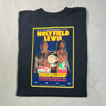 1999 Evander HolyField vs Lennox Lewis Black Tee Size XL USED v19530