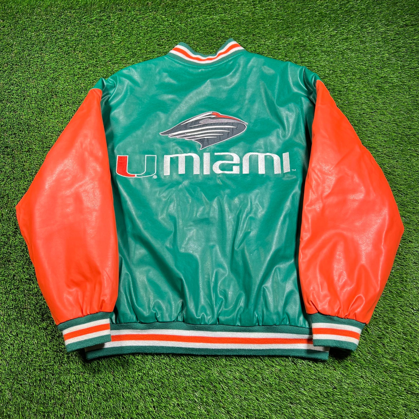 Miami Hurricanes Green Varsity Jacket SIze Large USED v18248