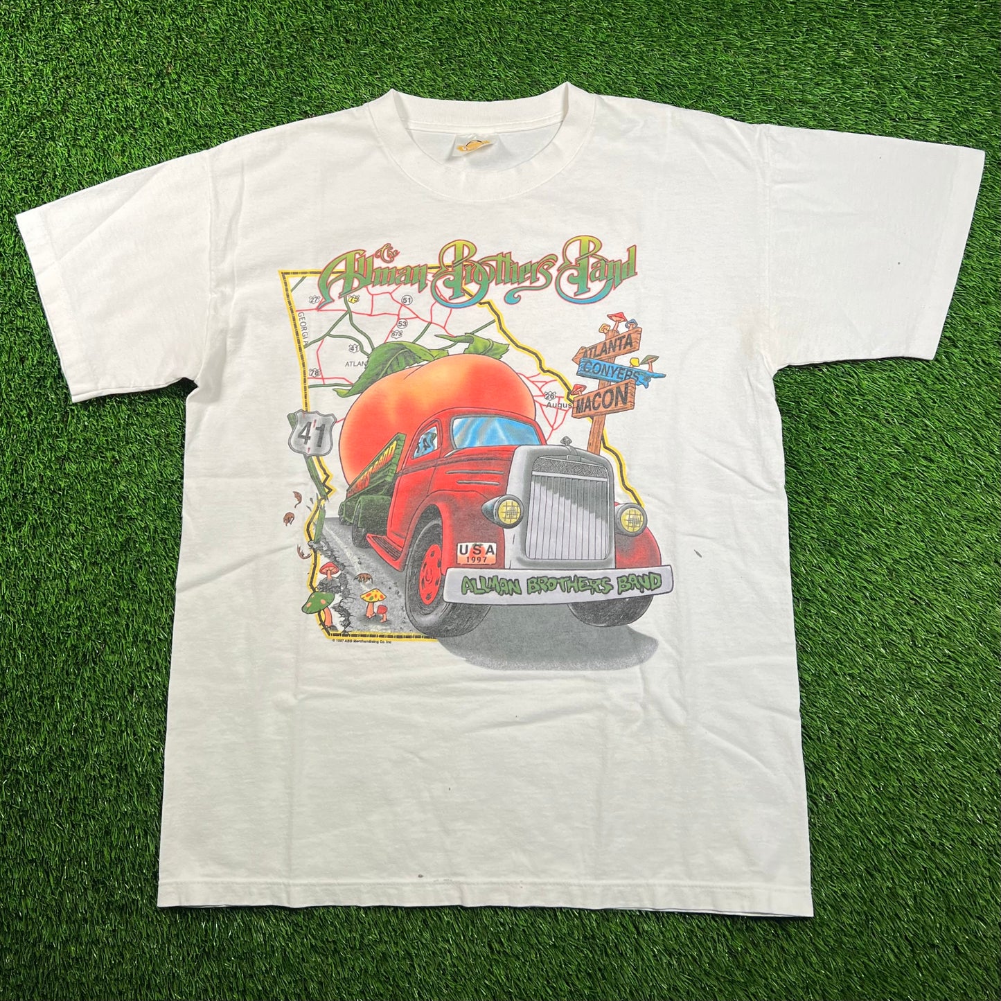 1998 Allman Brothers Band White "Summer Peach" Tour Tee Size Large USED v18439