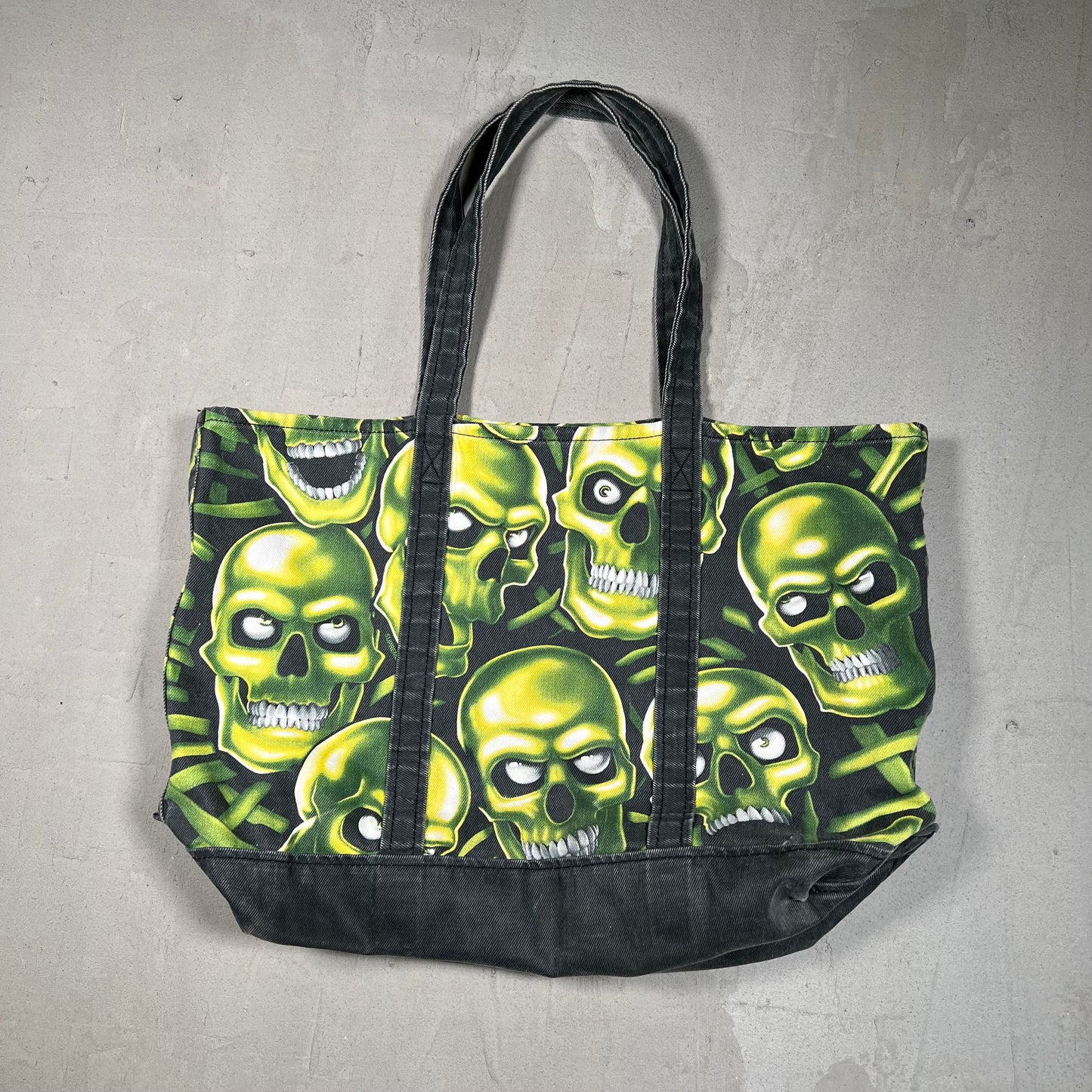 Supreme Skull Pile Denim Green/Black Tote Bag USED x17561