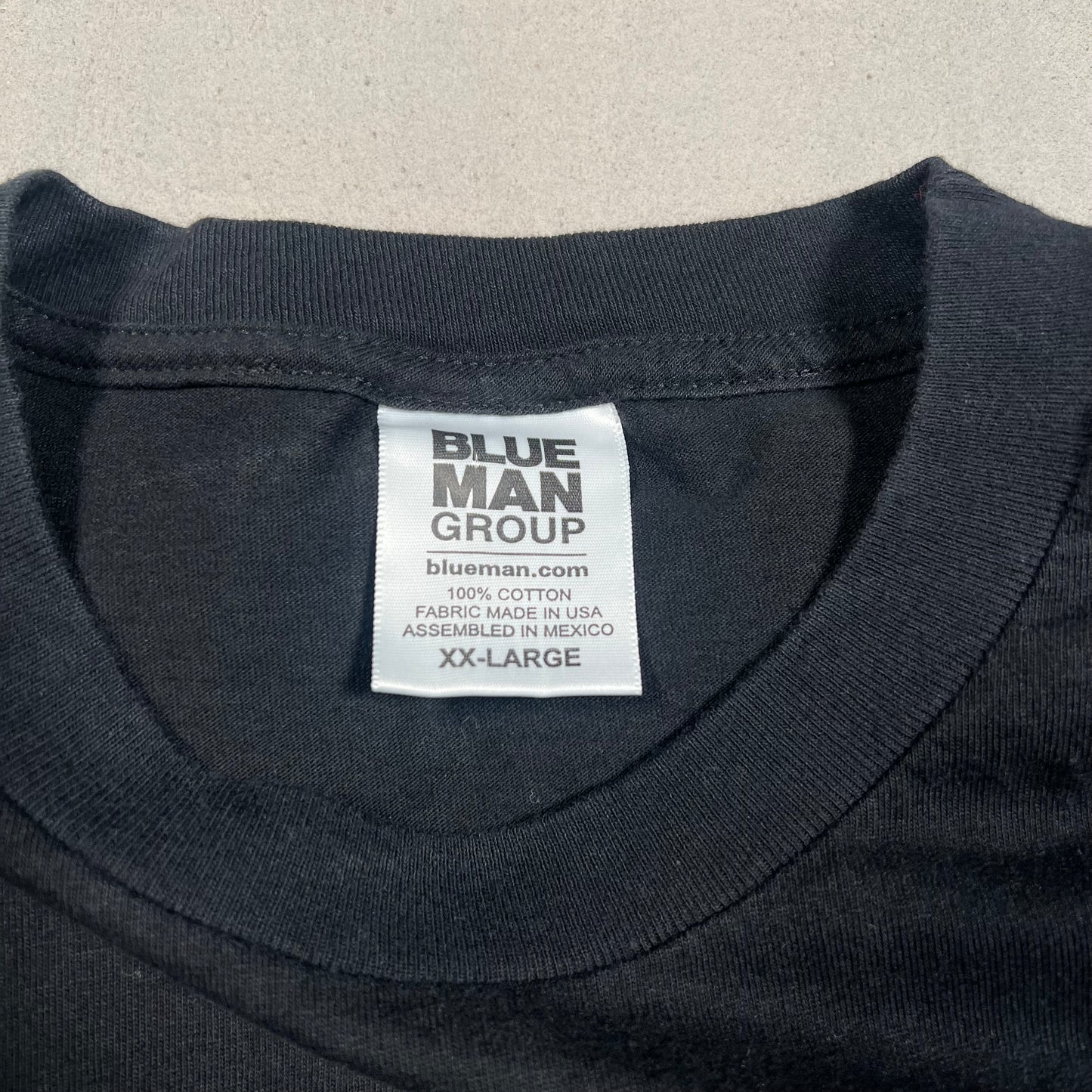 Y2K Blue Man Group Big Face Back Black Tee Size XXL USED v16699