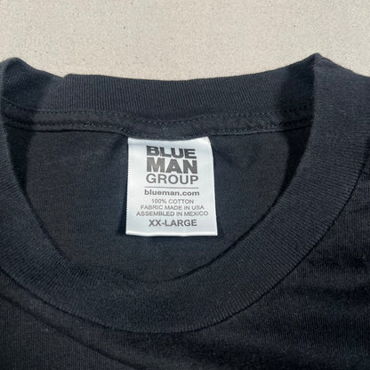 Y2K Blue Man Group Big Face Back Black Tee Size XXL USED v16699