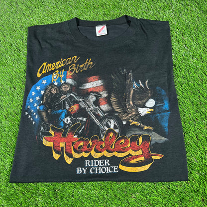 1990s Harley Davidson American By Birth Black Pocket Tee Size Large USED v16793