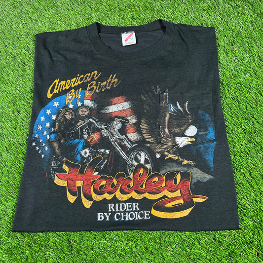 1990s Harley Davidson American By Birth Black Pocket Tee Size Large USED v16793