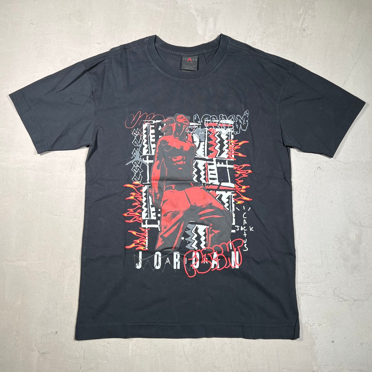 Travis Scott Jordan Flame Black Tee Size Small NEW x1122