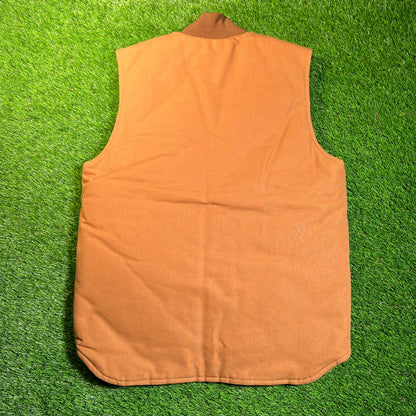 Carhartt Brown Lined Brown Zip Up Vest Size Medium USED v18864