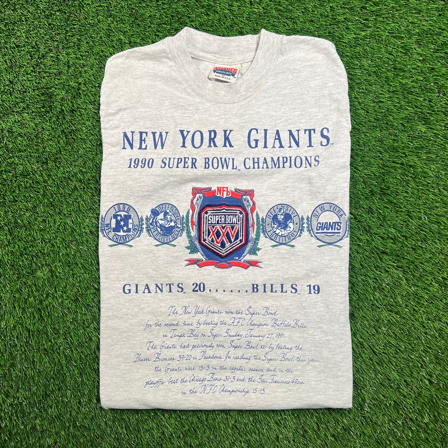 1990 New York Gaints "Super Bowl XXV Champions" Grey Tee Size Medium USED v18490