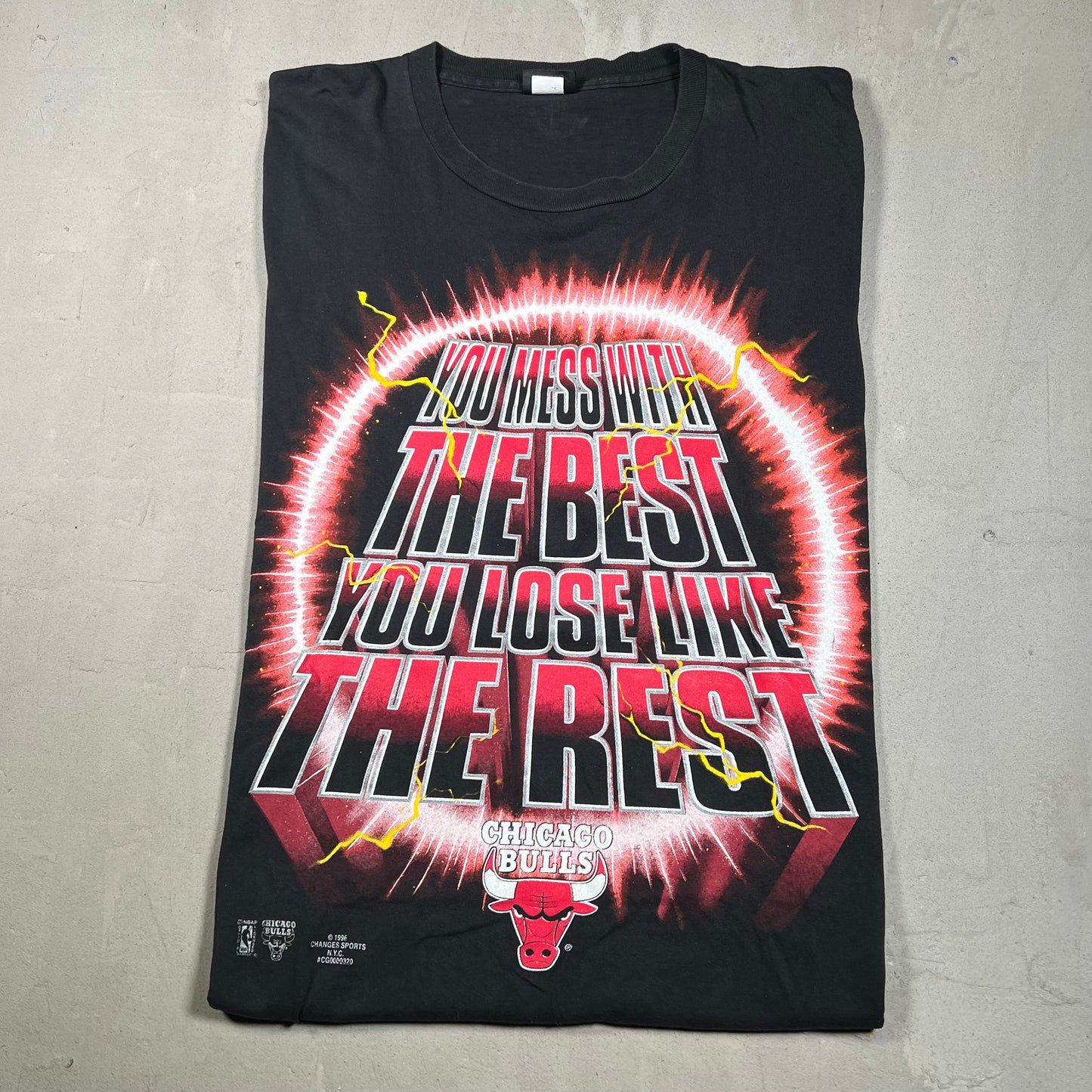 1995 Chicago Bulls Mess with The Best Lose Like The Rest Black Tee Size XL USED v18046