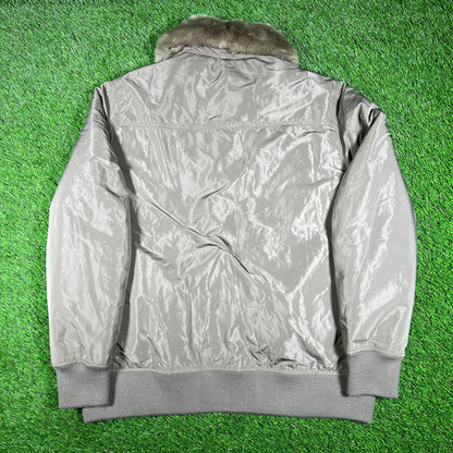 Stussy Quilted Goose Down Puffy Grey Jacket Size XL USED x14613