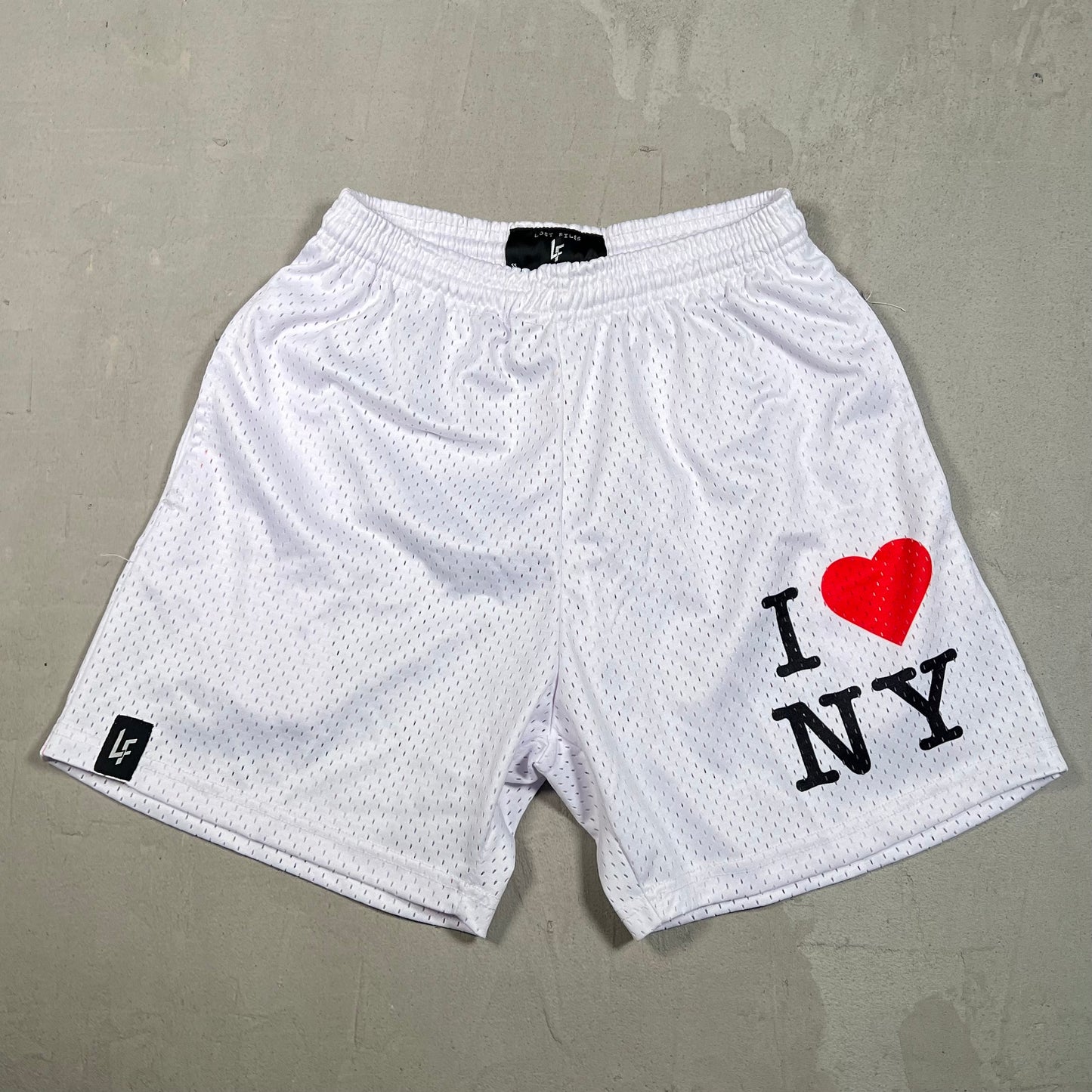 Lost Files Mesh Shorts White "I Love NY" Size Small USED v19420