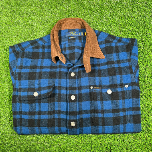 Polo Ralph Lauren Black and Blue Plaid Flannel Size Large USED v17135