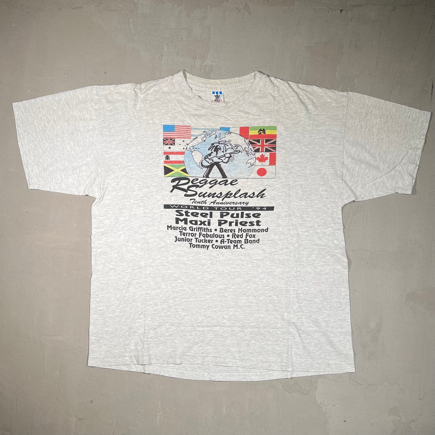 1994 Reggae Sunsplash Adidas Tour Grey Tee Size XL USED v18112