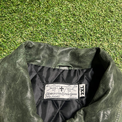 Vale Sports Division Green Leather Varsoty Jacket Size XXL USED x14088