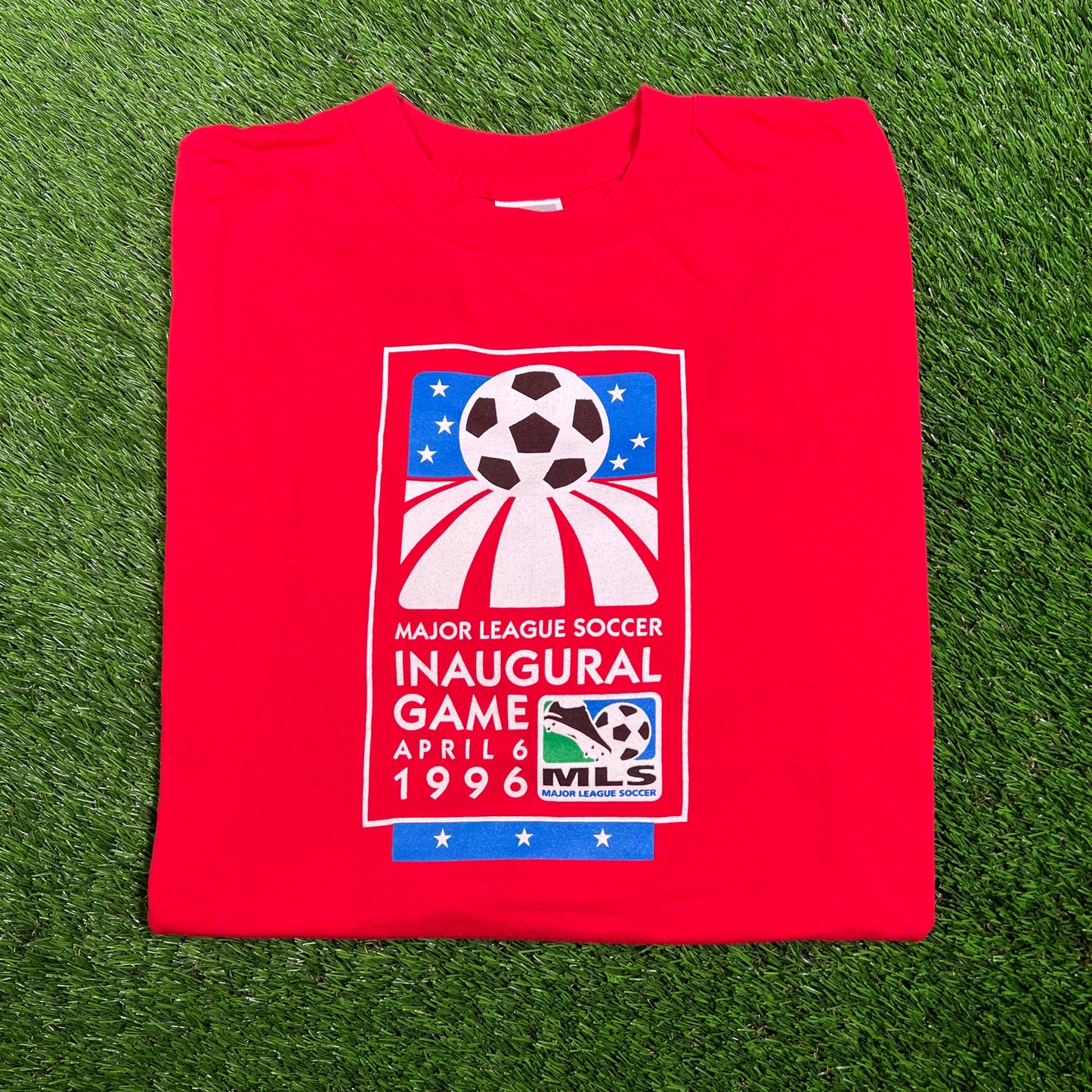 1996 Nike MLS Inaugural Game Red Tee Size XL USED v17967