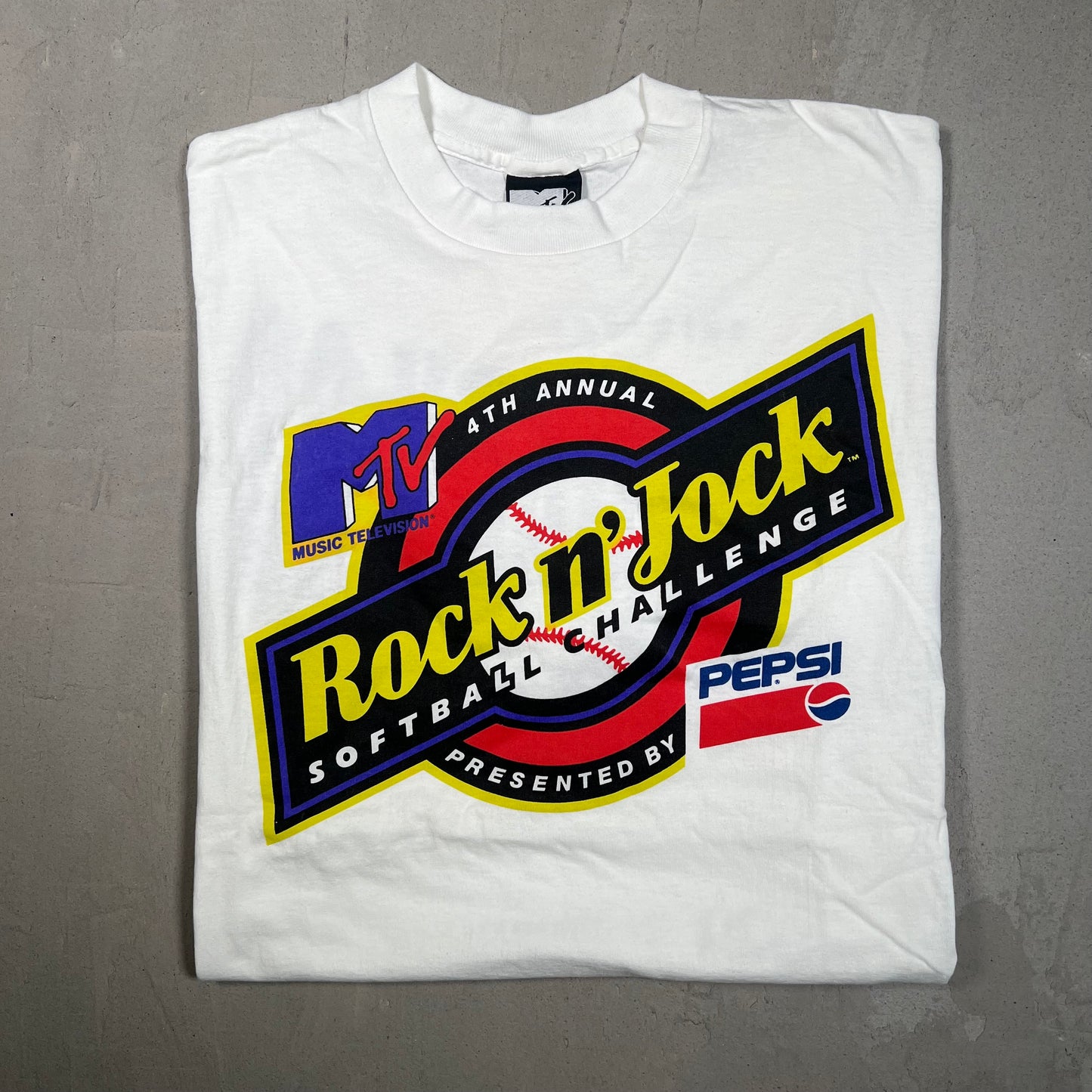 1993 MTV Rock n Jock Softball Challenge White Tee Size XL USED v17167