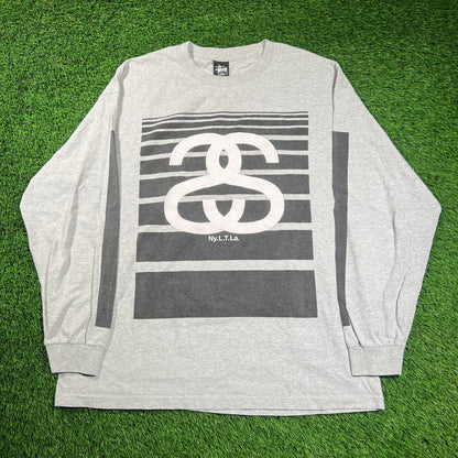 Y2K Stussy "Double S" Logo Grey Longsleeve Size XL x16476