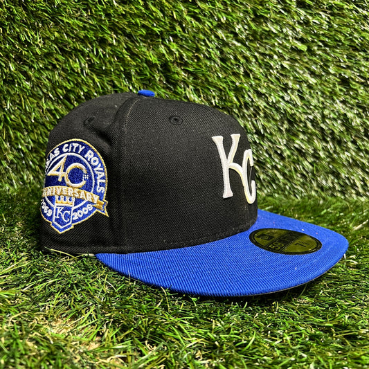 2009 New Era Kansas City Royals 40th Anniversary Black Hat Size 7 5/8 USED v16165