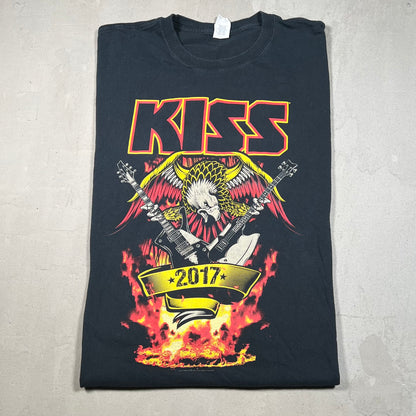 2017 Kiss Eagle Flames Black Tee Size XXL USED v19212