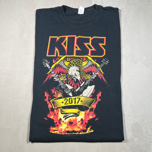 2017 Kiss Eagle Flames Black Tee Size XXL USED v19212