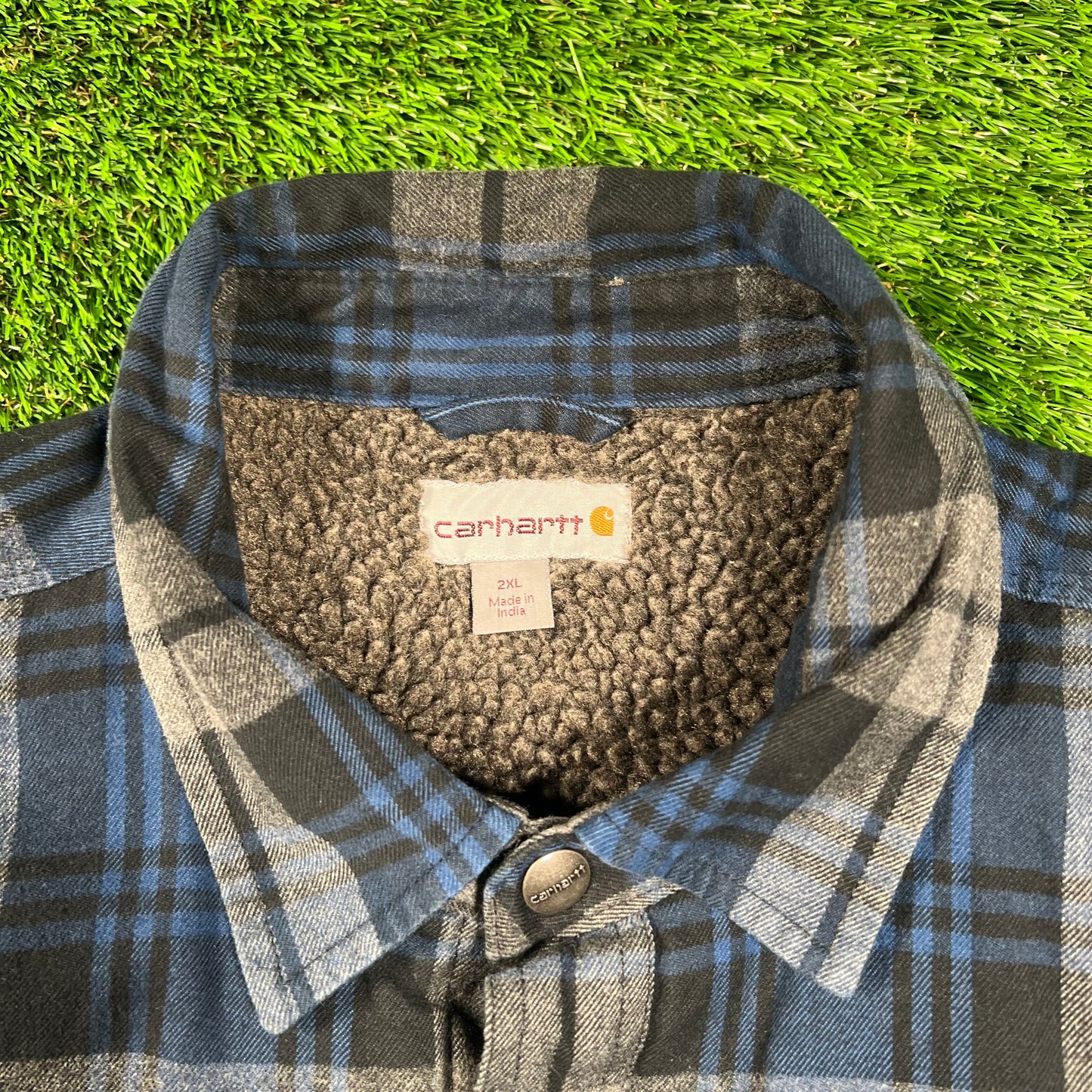 Carhartt Fleece Lined Blue Plaid Longsleeve Size XXL USED v18473