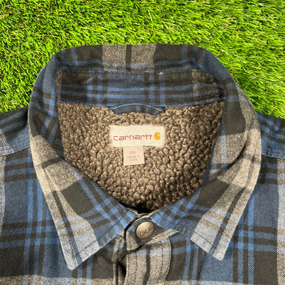 Carhartt Fleece Lined Blue Plaid Longsleeve Size XXL USED v18473