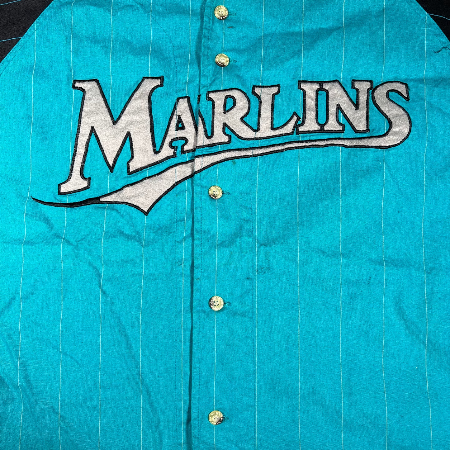 1990s Marlins Mirage Blue Button Up Jersey Size XL USED v17391