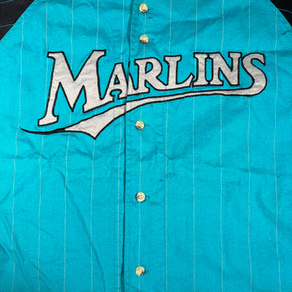 1990s Marlins Mirage Blue Button Up Jersey Size XL USED v17391