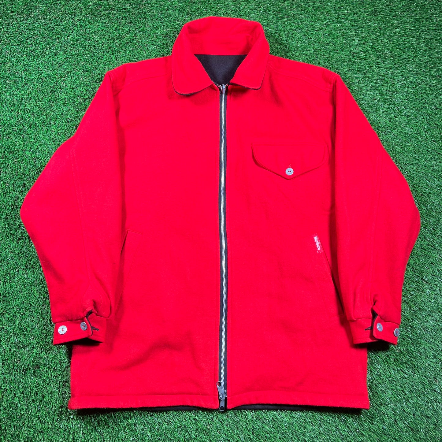 1990s Marlboro Reversible Red/Black Wool Jacket Size Large USED v18570