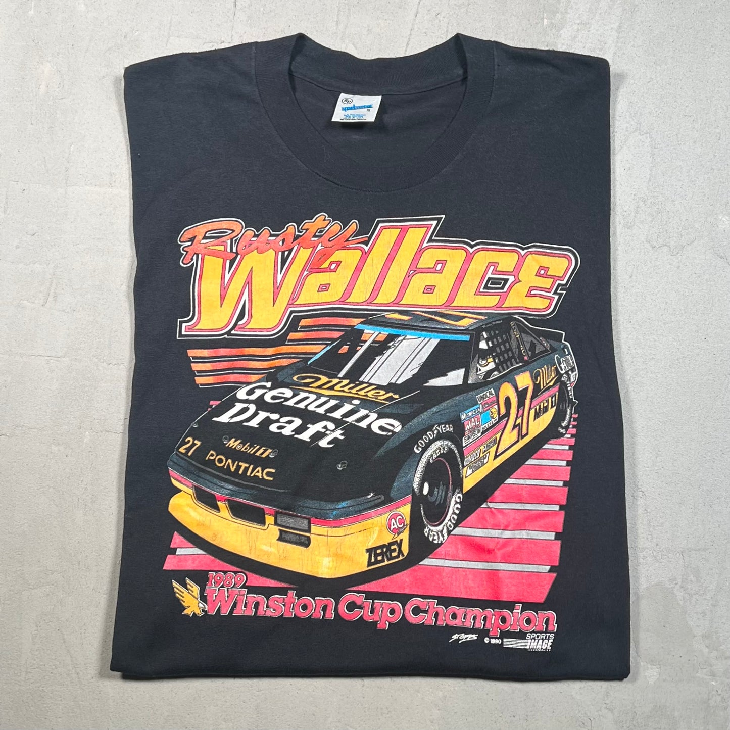 1990 Rusty Wallace Black Nascar Tee Size XL USED v17048