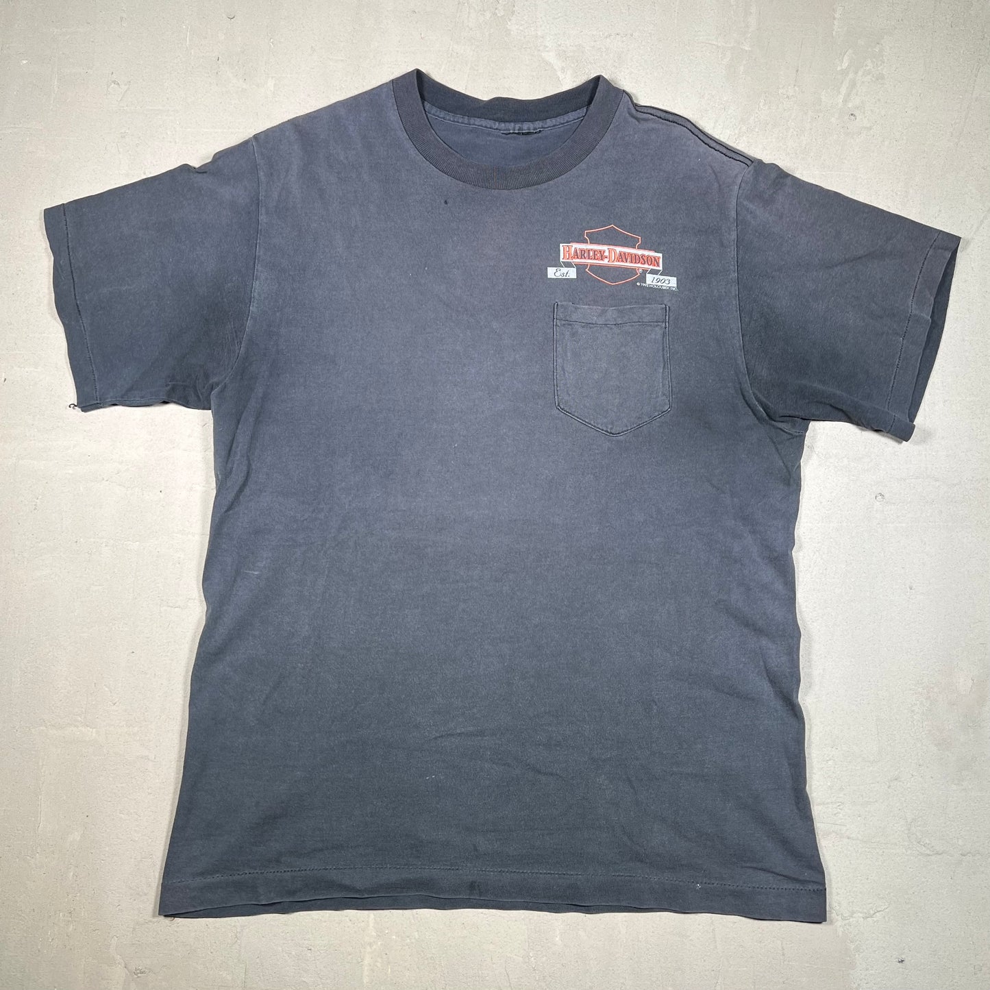 1992 Harley Davidson Salem County NJ Washed Black Pocket Tee Size Large USED v19120