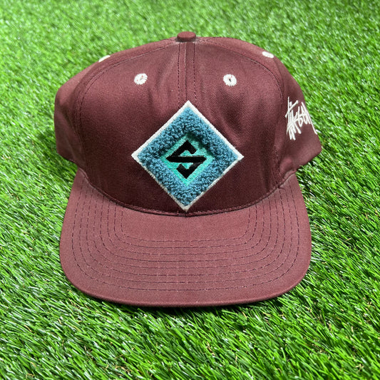1990s Stussy Shearling Logo Hat Maroon USED x14446