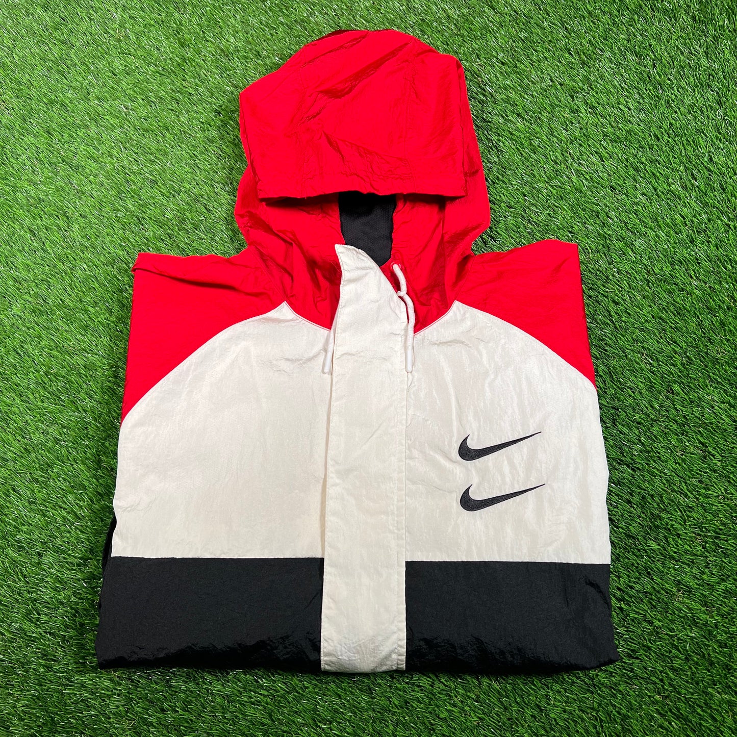 Nike White/Black/Red Double Swoosh Winbreaker Size XXL USED v17919