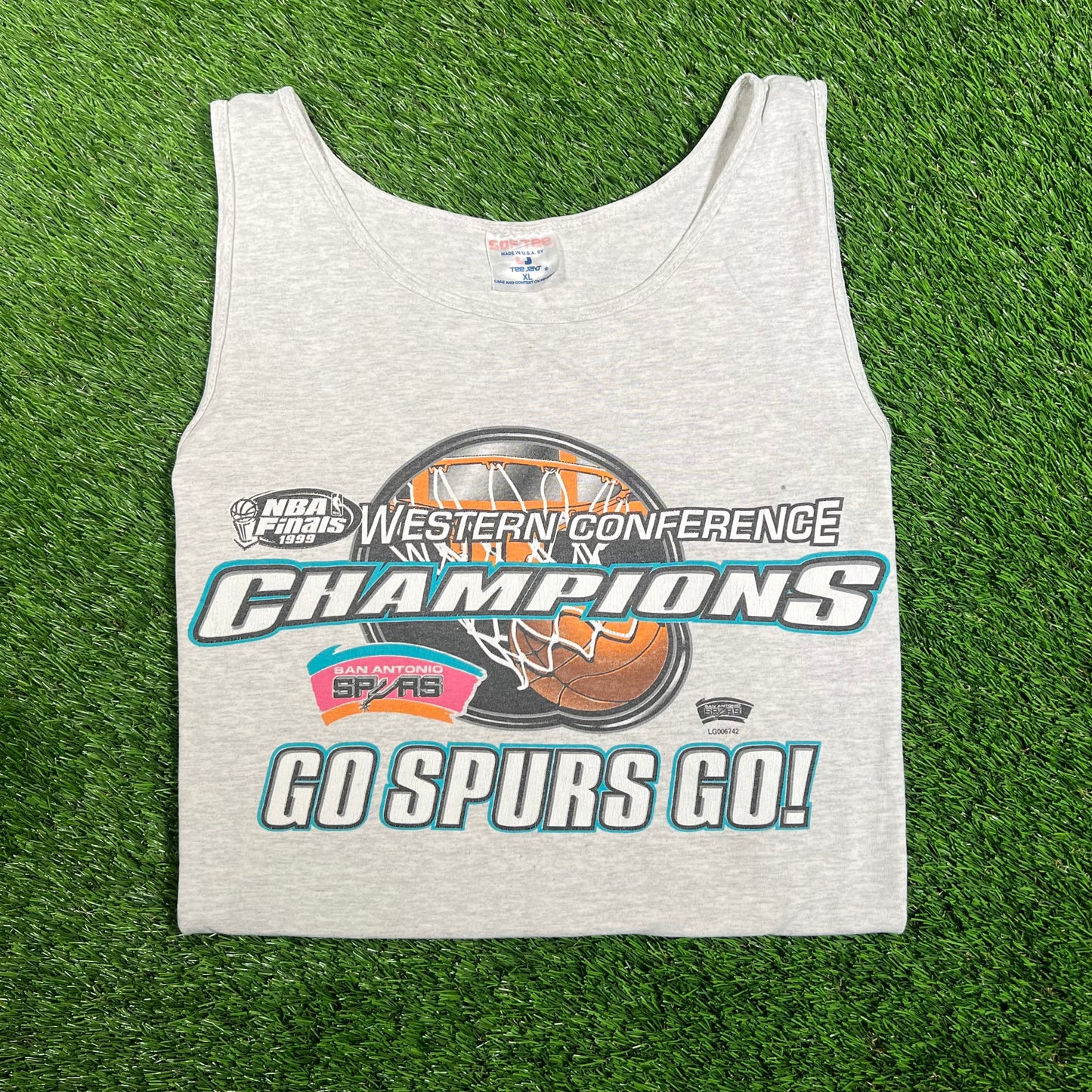 1999 San Antonio Spurs Champs Grey Tank Top Size XL USED v17815