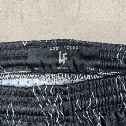 Lost Files Mesh Shorts Black Repeat Logo AOP Size Small USED v19422