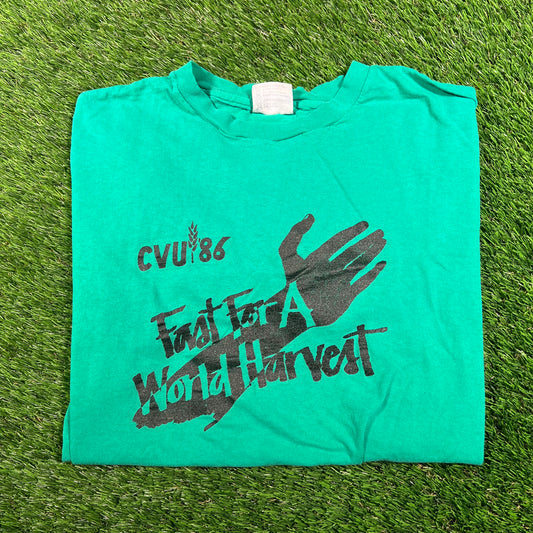 1986 Fast for a World Harvest Green Tee Size XL USED v17734