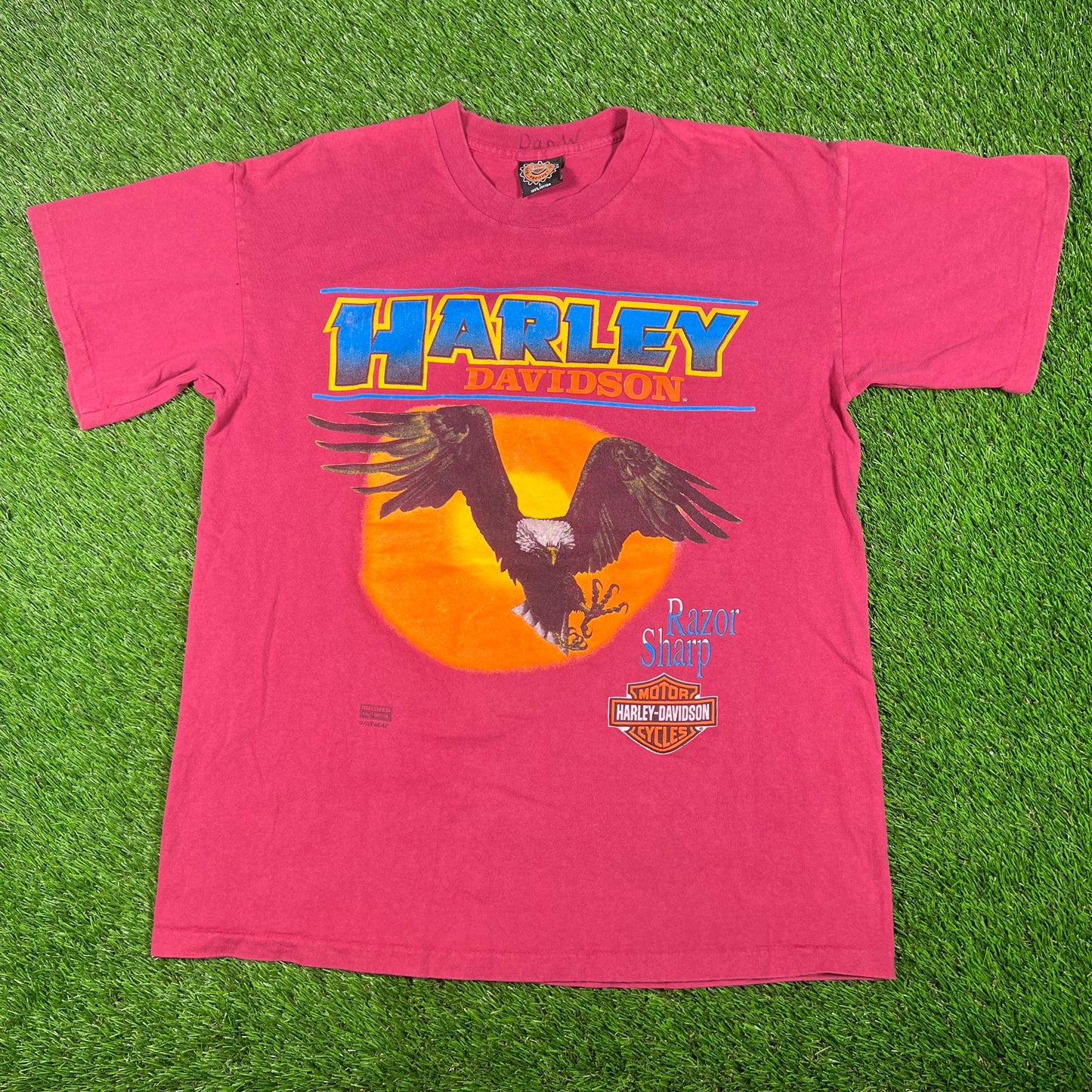 1996 Harley Davidson Magenta "Razor Sharp" Eagle Tee Size Large USED v17582