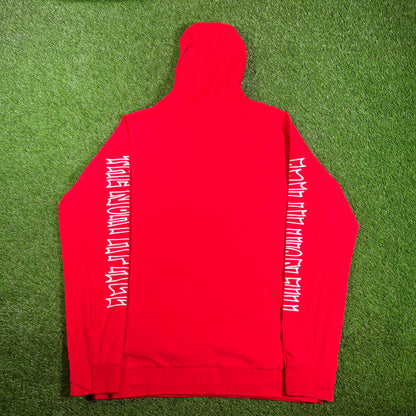 North Face Red Graphic Hoodie Size Large USED v17977