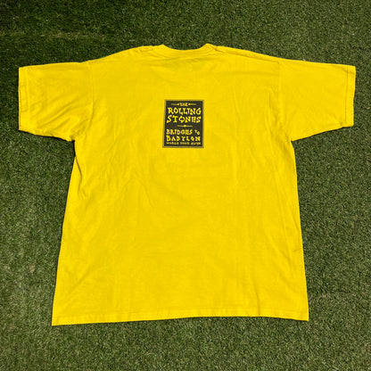 1998 Rolling Stones Bridges Babylon Tour Yellow Tee Size Large USED v16370